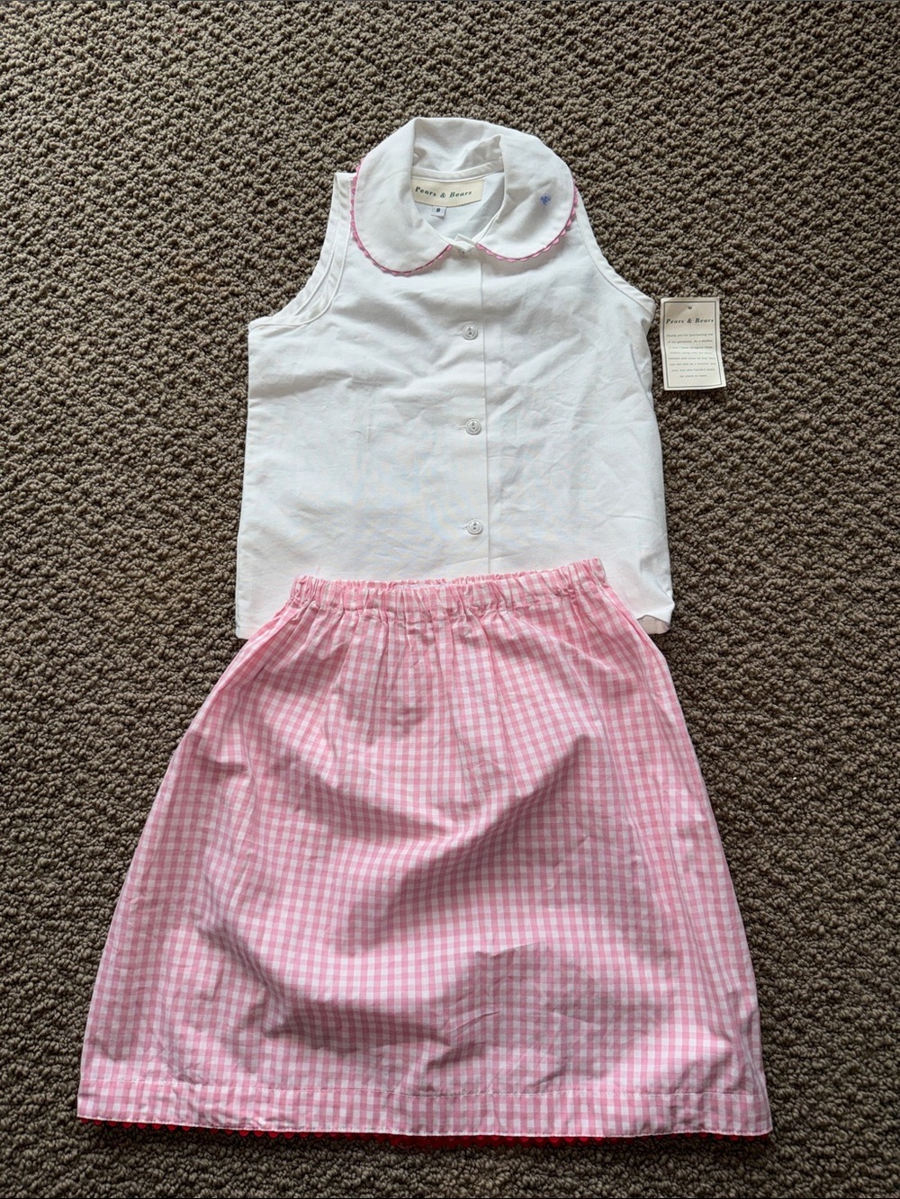 Pink and white gingham skirt with matching white tank size 8 NWT